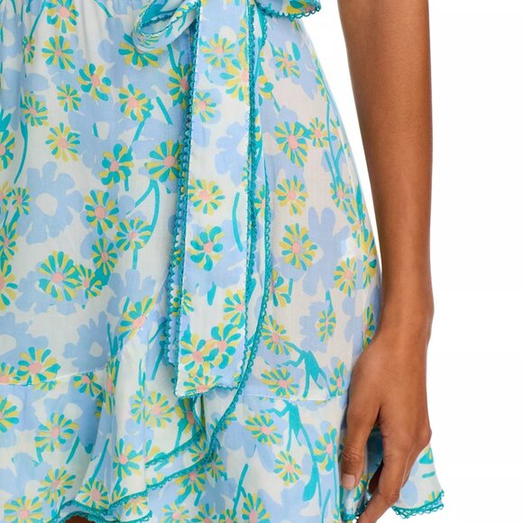 350$ Poupette St. Barth Ruffled V-Neck Aude Mini Dress Women's Size M Aqua Blue - Picture 4 of 4